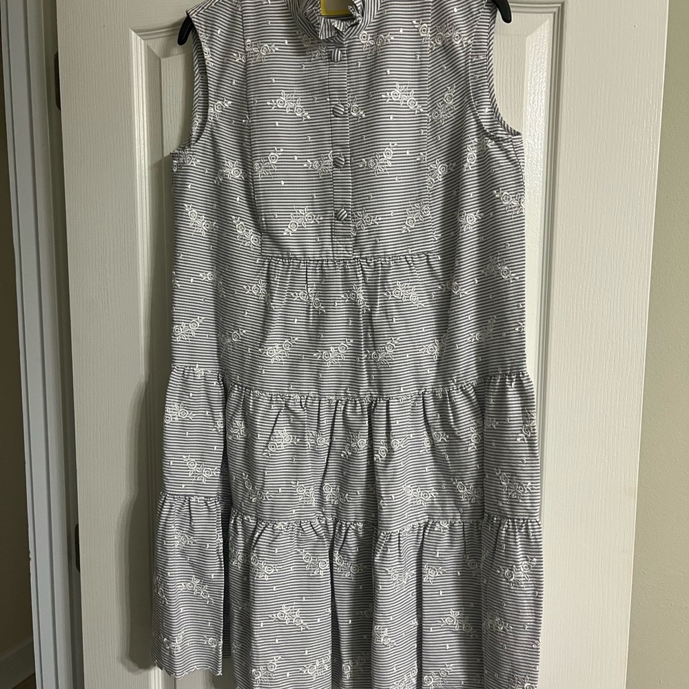 ERDEM Sleeveless Striped Dress in Gray and White